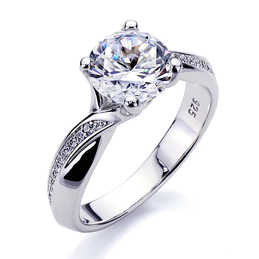Dainty Jewelry Platinum Plated Sterling Silver 2ct Round CZ Solitaire Bypass Wedding