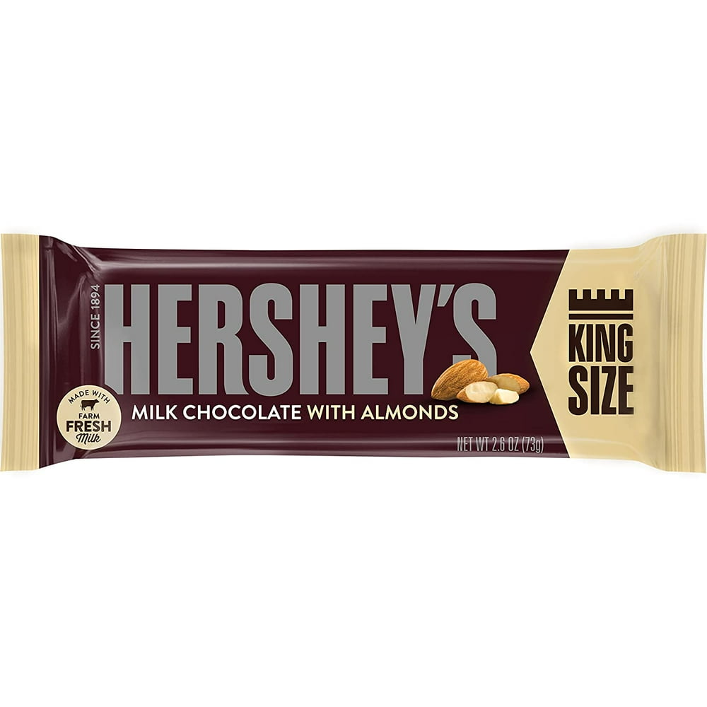 HERSHEYS Chocolate Candy Bars with Almonds, King Size (Pack of 18