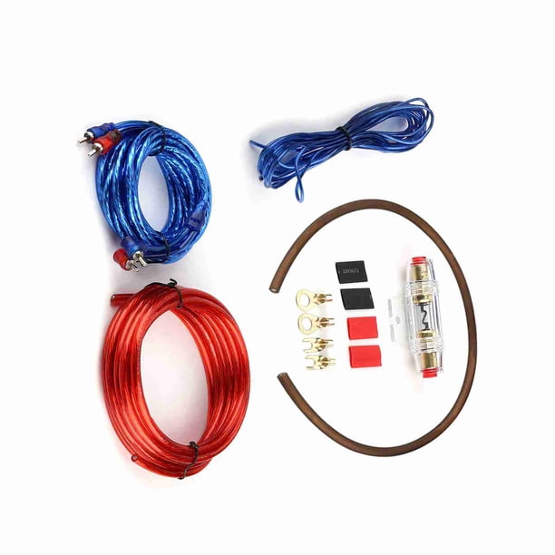 Kit De Cables De Instalación De Altavoces Para Amplificador De Subwoofer De Audio Para Automóvil Con Fusible Aluminio Revestido De Cobre De Para Configuración Del Rojo Azul 4,8