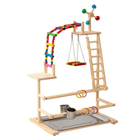 Serenable Bird Playground Parrot Playstand Exercise Portable Playpen Windmill Toys with 2 Perches Stand for Parakeet Budgies Home Decor