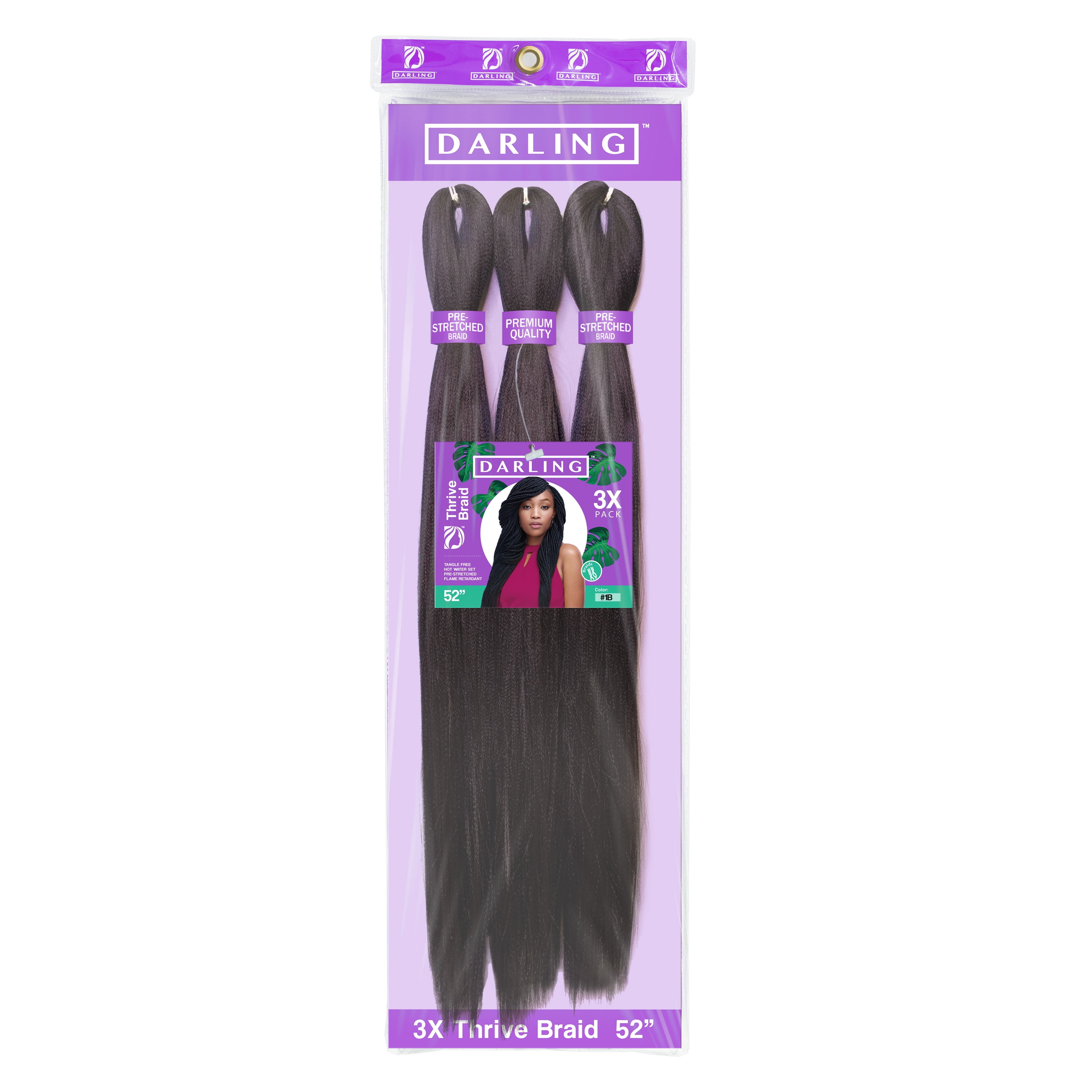 Darling Extension Pre-Stretched Thrive Braid Professional Soft Natural Texture hair, 100% Kanekalon Hair 3X Pack, #1B
