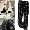thumbnail image 2 of Pantalones de pijama Kawaii Sanrio Hello Kitty para mujer, ropa informal, pantalones gruesos de felpa suave, dibujos animados, negro, Y2K, 2 of 4