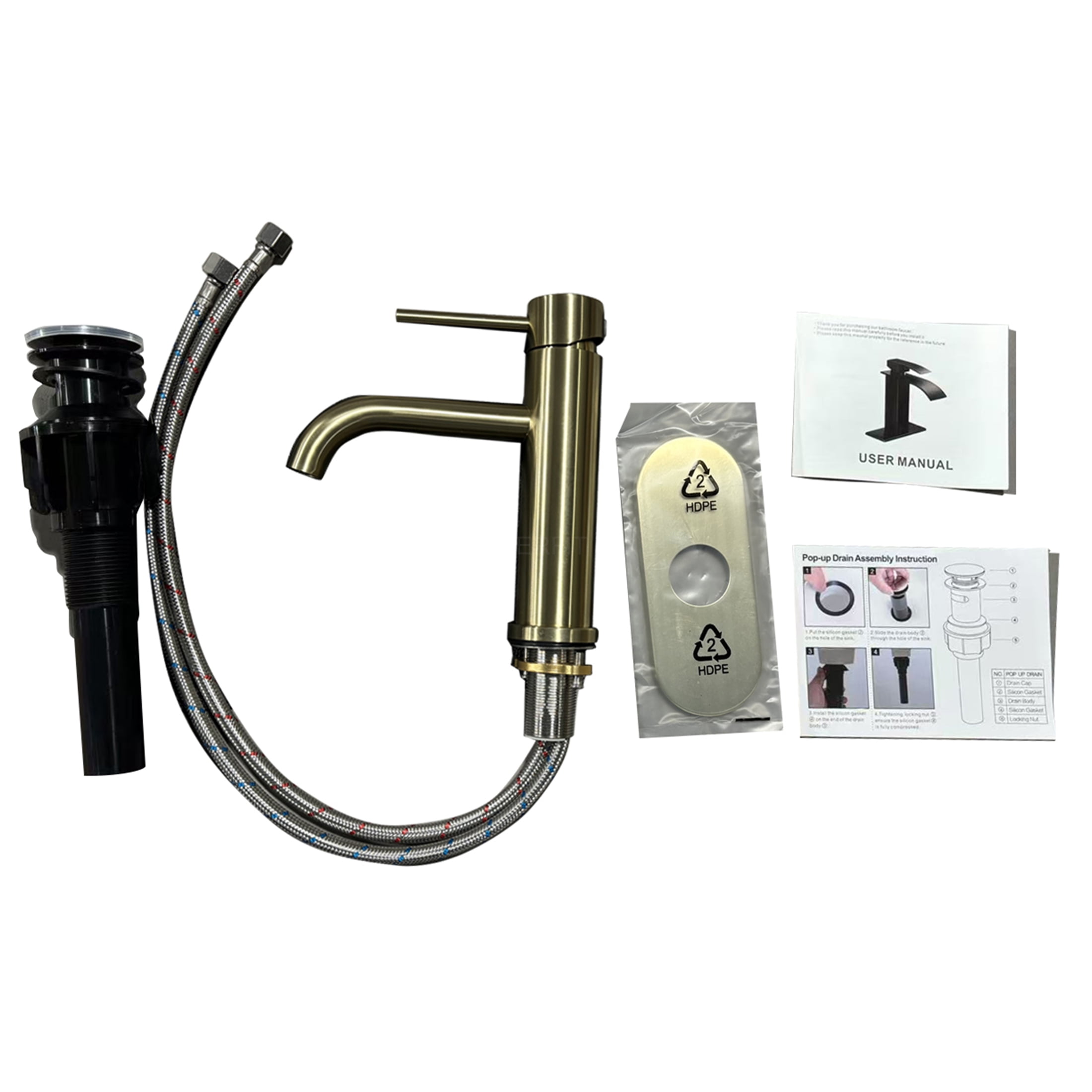 JERFIT Brushed Gold Bathroom Sink Faucet, Single Hole Single Handle Vessel Vanity Faucet in Stainless Steel with Ceramic Cartridge for Easy Installation