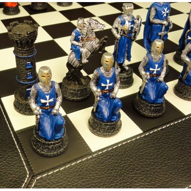 Medieval Times Crusades Gold & Silver Warrior Knights Chess Set W/ 15 High Gloss Black & White Board Medieval Times Crusades Gold & Silver Warrior Knights Chess Set W/ 15 High Gloss Black & White Board