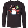 thumbnail image 3 of Inktastic Top Hat Snowman with Christmas Tree and Candy Cane Long Sleeve Youth T-Shirt, 3 of 5