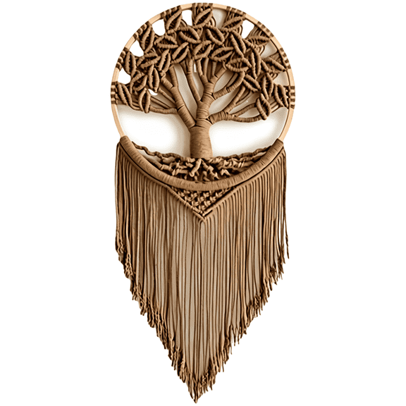 Deep Brown Hand-Made Tree Macrame Wall Hanging, Bohemian Tapestry Wall Decor, 11.81 x 29.53 in Unique Cotton Decorative Fringe for Living Room Bedroom Window, Artistic Housewarming Present