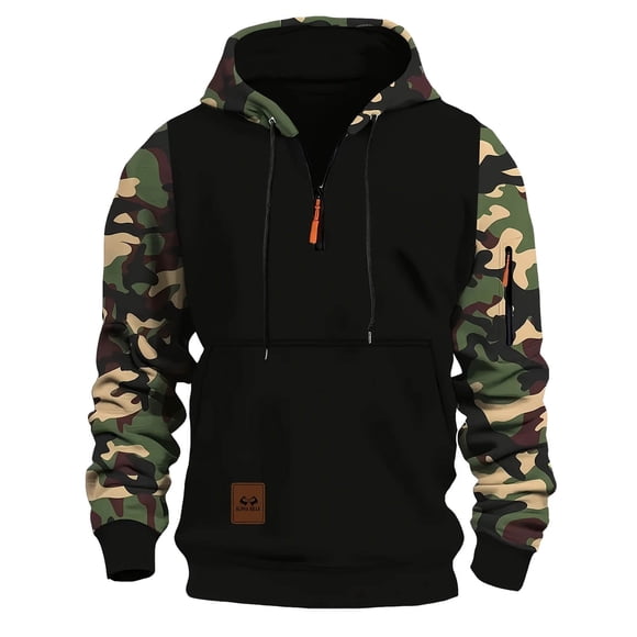 Men's Camo Pullover Hoodie Slim Fit Warm Lined Sweatshirt for Casual Streetwear in Winter Season