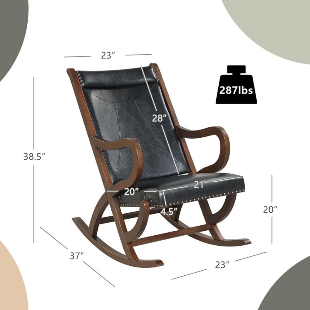 Finihen Wooden Slad Back Rocking Chairr, Modern Rocking Chair with PU Cushion and Rubber Wood Frame, for Living Room, Bedroom, Black