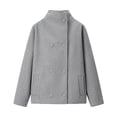 thumbnail image 2 of Drovellove Women's Double Breasted Wool Coat with Stand Collar | Loose Fit Long Sleeve Button Jacket for Casual Daily Wear, Layering Over Sweaters or Dresses, 2 of 4