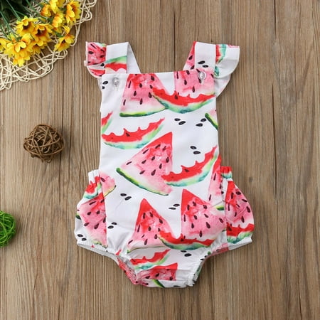 White Dresses And Jumpsuits Toddler Infant Baby Girl Kids Watermelon Romper Jumpsuit Bodysuit Flying Sleeves Dress Clothes Summer ()