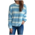 thumbnail image 3 of Sweaters for Women Long Sleeve Round Neck Contrast Color Knitted Sweater Fall Winter Pullover Top, 3 of 5