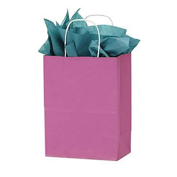 SSWBasics Medium Magenta Paper Shopping Bags - 8 ¼”L x 4 ¾”D x 10 ½”H - Case of 100