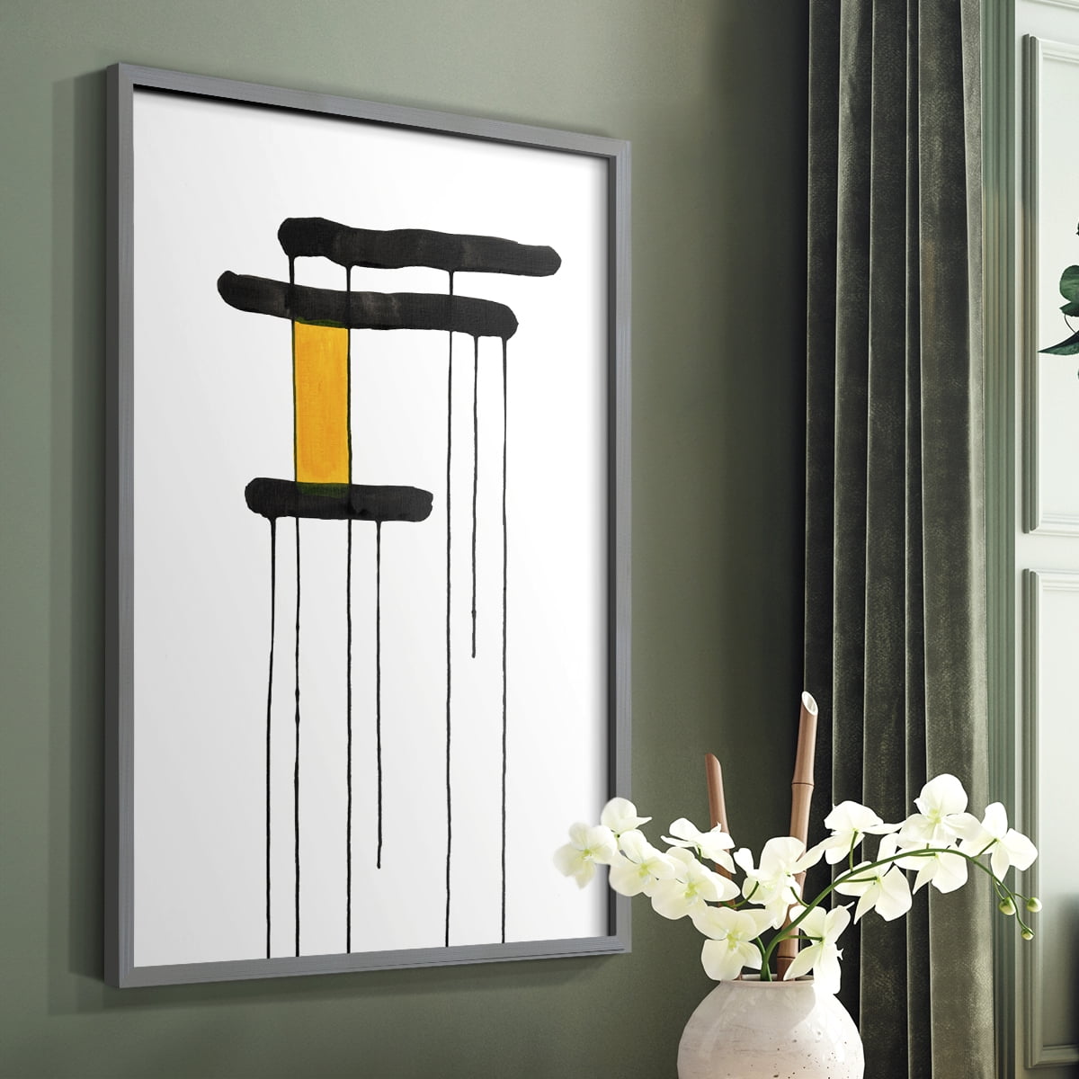 Golden Waterfall I in Gray Solid Wood 22 x 28 Framed Print
