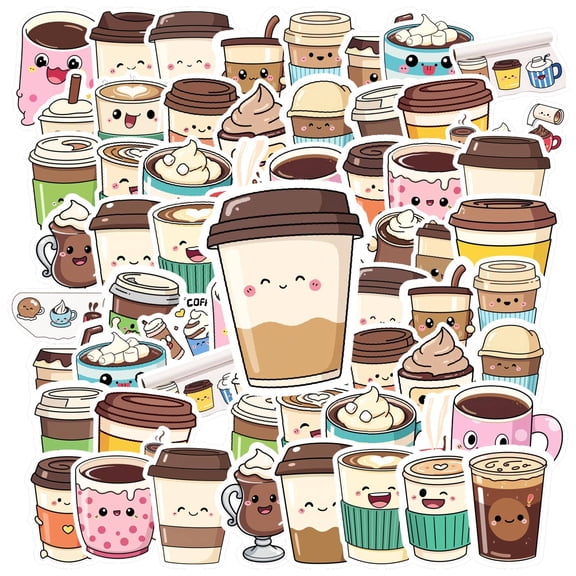 35pcs Adorable Coffee Stickers Cartoon Cups Funny Decals for Laptops Phones Notebooks