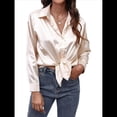 thumbnail image 3 of Blusas de Satén con Cuello en V y Larga para Mujer, Blusas de Seda de Verano, Moda 2025 Champán L, 3 of 9