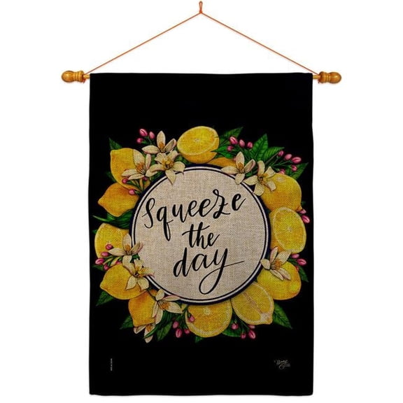 Breeze Decor HS120263-DB-03 Squeeze the Day Food Fruit 28 x 40 in. Double-Sided Decorative Vertical House Flag Set for Decoration Banner Garden Yard Gift
