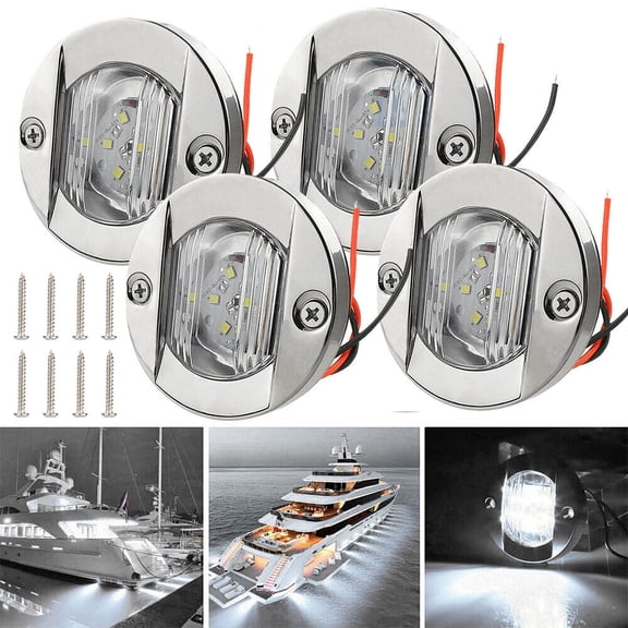 Cocobaby 4X Round Marine Boat LED Courtesy Lights Cabin Deck Stern Navigation Light White
