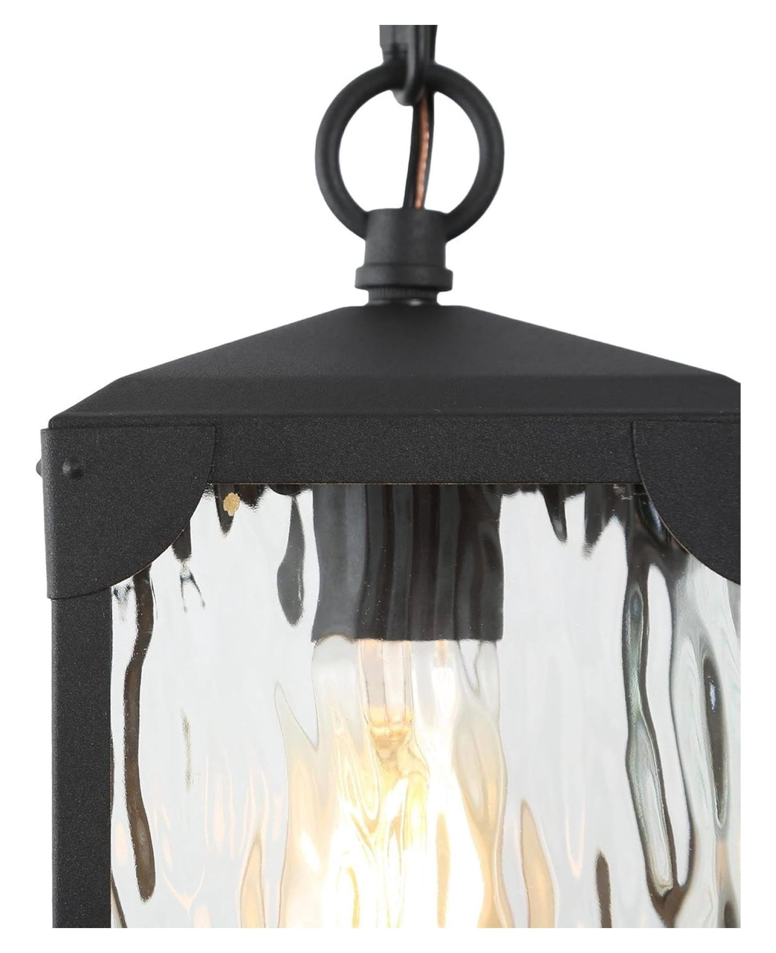 Outdoor Pendant Light Fixture, Farmhouse Exterior Lights, Anti-Rust Ceiling Outdoor Light with Water Ripple Glass, Square Hanging Lantern for Front Door, Entry, Porch, and Gazebo