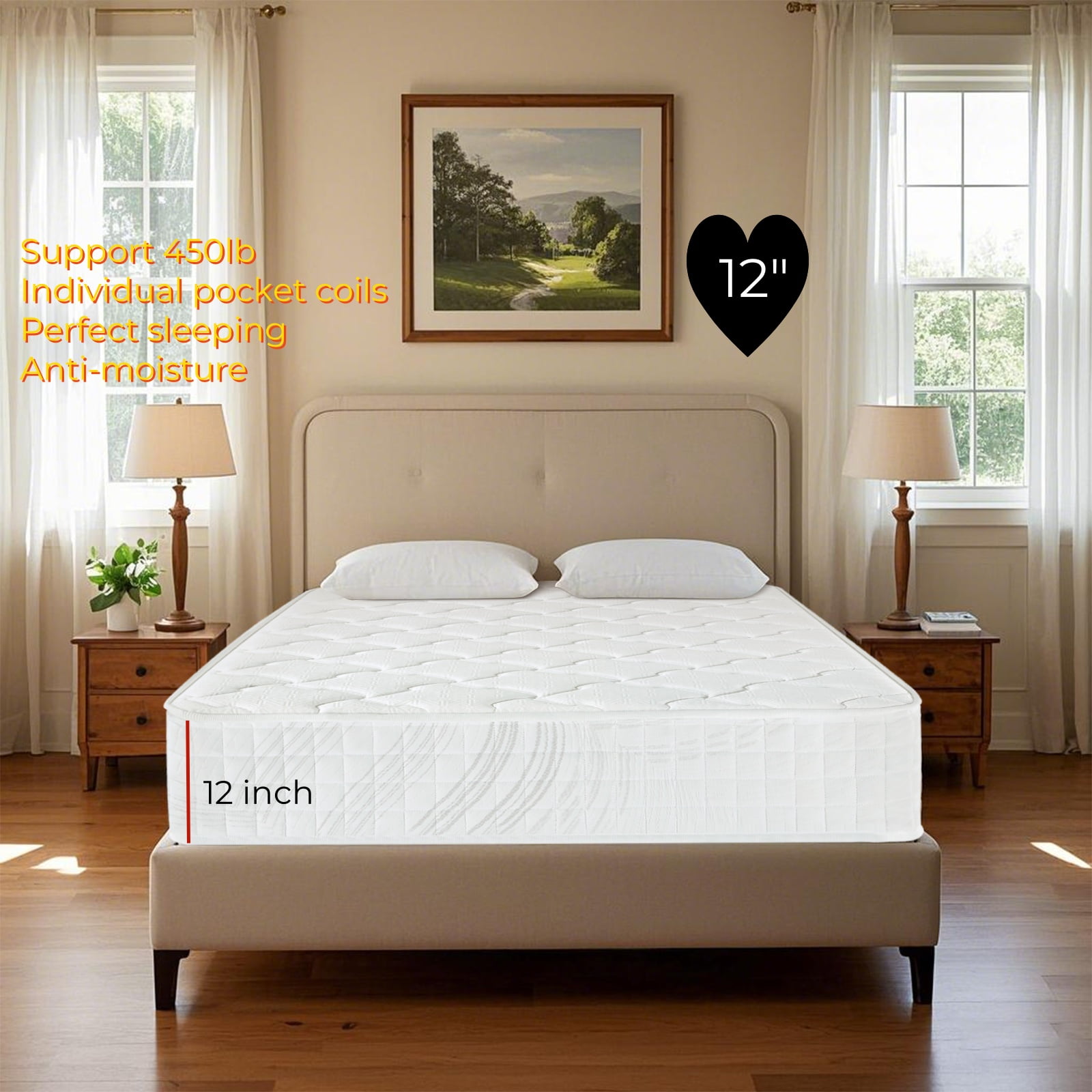 BMMB 10 Inch King Mattress in a Box, Hybrid Mattress with Memory Foam and Pocketed Coils for Breathable and Durable Support, CertiPUR-US Certified