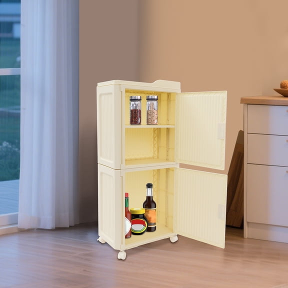 1 PCS Milky White Narrow Slim Storage Sabinet, 4-Tier Slim Storage Cabinet, Storage Cabinet with Lockable Wheels, Total Product Size: 37*22*83cm/14.57*8.66*32.68in