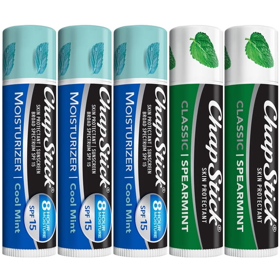 ChapStick Moisturizer 2-in-1 Lipcare SPF 15 Cool Mint 3-Pack Classic Spearmint Lip Balm 2-Pack, 0.15 Oz Ea (5 Piece Set)