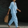 thumbnail image 5 of CHUMUD Womens 2 Piece Outfit Sets Oversize 3/4 Sleeve V-Neck Shirts and Wide Leg Baggy Pants with Pockets Summer Travel, 5 of 7