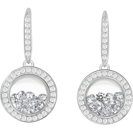 Designer Wood Earrings - Chetan Collection Floating White CZ Sterling Silver Designer Earrings