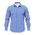 thumbnail image 5 of TOUMENY Men's Casual Button Down Shirts Long Sleeve Plaid Slim Fit Collared Summer Fall Party Tops Lightweight Trendy Print Shirt Dark Blue L, 5 of 5