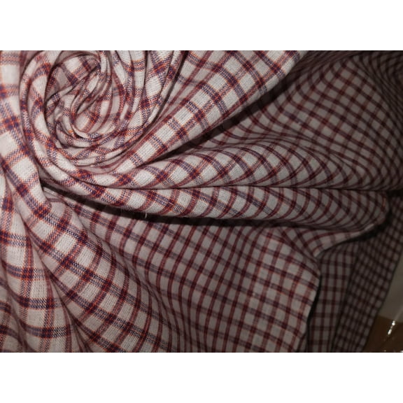 100% Linen American Plaids 60's Lea Fabric 58" wide Rusty red and blue [15891]