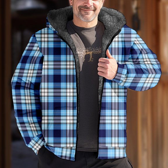 Hvyesh Sherpa Fleece Lined Hoodies for Men ,Men's Windproof Heavy Thick Flannel Plaid Jacket Full Zip Winter Warm Coat Buffalo Zipper Sweatshirt Padded Coats Outwear with Pockets Blue S-6XL