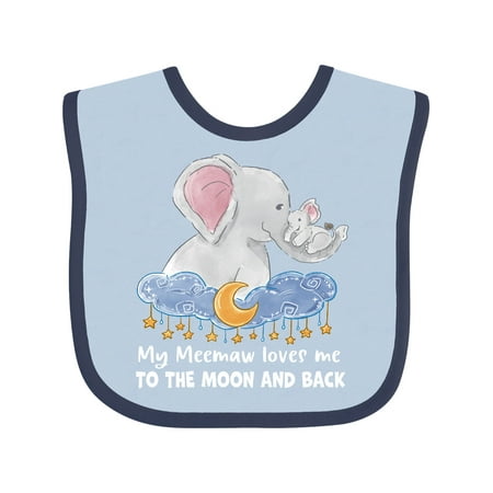 

Inktastic My Meemaw Loves me to the Moon and Back Elephant Family Gift Baby Boy or Baby Girl Bib