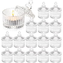 16 Piece Votive Candle Holders with Lids, Tealight Candle Holders in Bulk, Glass Small for Table Centerpiece, Wedding, Home Decor (2.68'' x 1.65'', Clear)