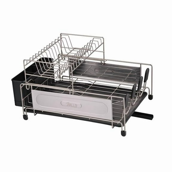 Stainless Steel 2-Tier dish rack with self -draining tray (silver color)