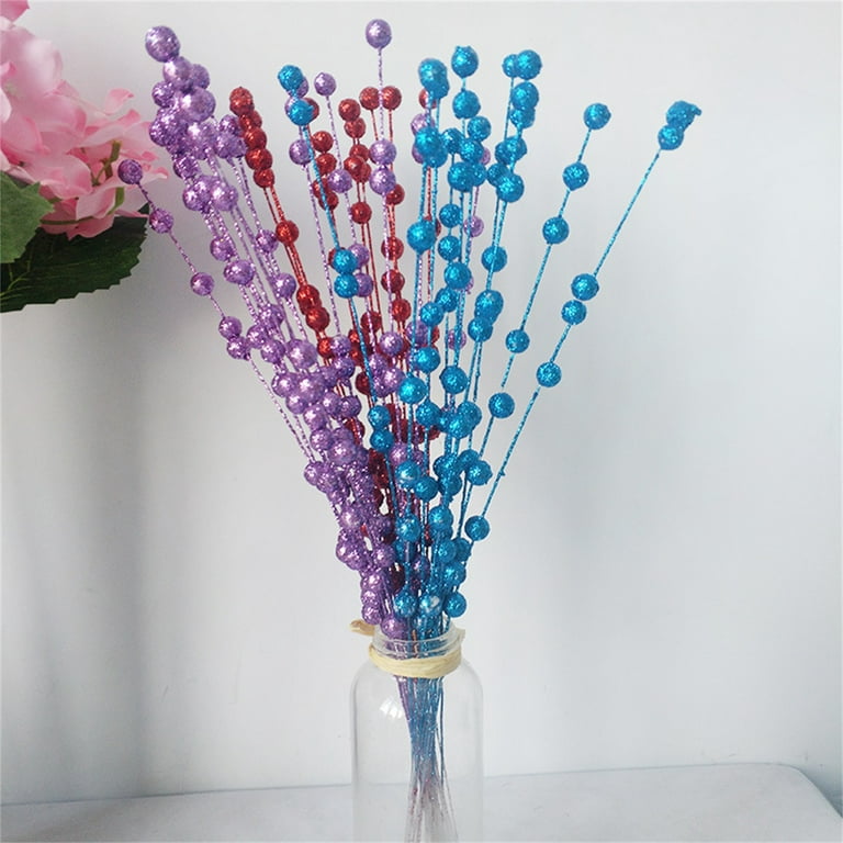 Farfi 1 Bouquet Beaded Stick Bouquet Realistic Wide Application Plastic  Floral String Imitation Pearl Flower Bouquet Sticks for Home (Green) 