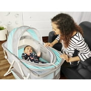 Dream On Me Karley Bassinet in Blue and Grey, Quick Fold and Easy to Carry, Large Storage Basket