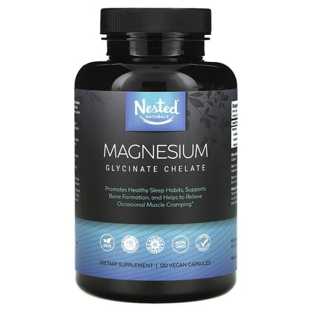 Nested Naturals Magnesium, Glycinate Chelate, 120 Vegan Capsules (100 mg per Capsule)