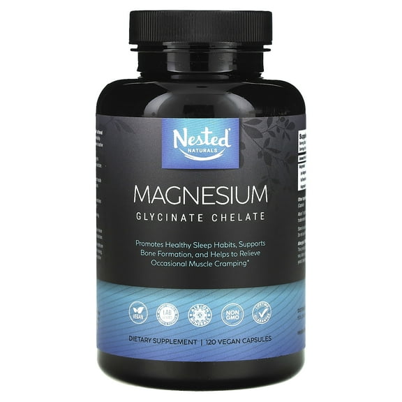 Nested Naturals Magnesium, Glycinate Chelate, 120 Vegan Capsules (100 mg per Capsule)