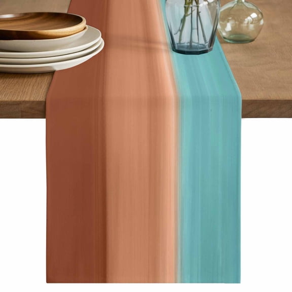 Table Runner 72 Inches Long for Kitchen Dining, Blue Brown Ombre Dresser Scarf Farmhouse, Dining Table Decorations for Wedding/Parties, Modern Abstract Gradient Art 18 x 72 In