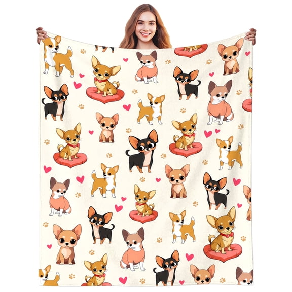 Chihuahua Gifts Blanket for Women Dog Lovers Stuff Cute Puppy Plush Dogs Print Themed Blanket Throw Cozy Soft Flannel Bedding Chihuahua Gifts for Women Adults Sofa Couch Bed Room Decor 80"X60"
