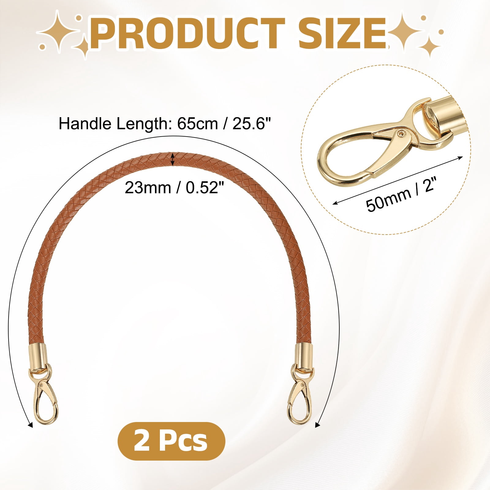 Uxcell 2 Pcs Braided Purse Strap, 65cm 25.6" PU Leather Shoulder Purse Strap for Handbag Bag Handle Replacement for DIY Making Handbag Underarm Bag, Yellow Brown (Light Gold Buckle)