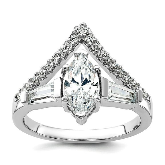 925 Sterling Silver Rhodium Plated Fancy Marquise Cubic Zirconia Ring Size 7 Ring for Women