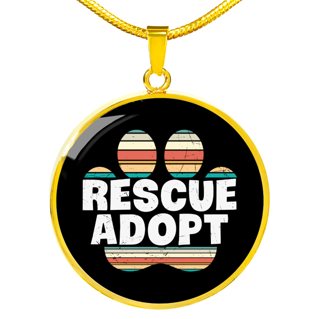 Rescue Adopt Paw Cat Circle Necklace Stainless Steel or 18k Gold 18-22"