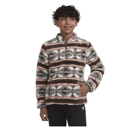 Hurley Boys Medium Egret Sherpa Printed Quarter-Zip Jacket