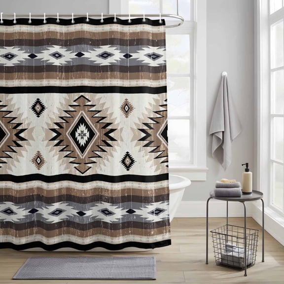 Bathroom Shower Curtain Boho Brown Farm Aztec Geometric Waterproof Shower Curtains with Hooks, Southwest Ethnic Wind Bath Curtains Bathtub Curtain Home Decor 36x72in