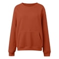 thumbnail image 5 of Women Solid Color Crewneck Sweatshirt with Front Pocket, Hoodless Long Sleeve Loose Fit Plain Pullover Top Soft Casual Daily Basic Sweatshirt(Brick Red,XXXL), 5 of 5