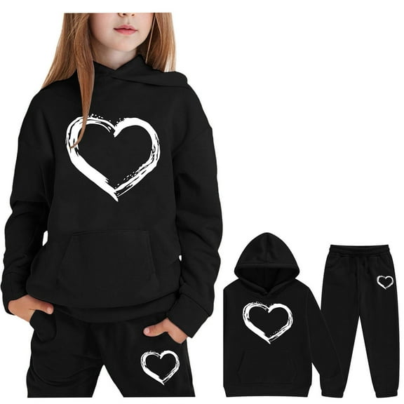 LIUYUNNN Kids Sweatsuit Set for Girls 2PC Long Sleeve Pullover Black Heart Pullover Hoodie Sweatshirt and Active Jogger Pants Fall Clothes Hoodie Set 4-5 Years Boys Girls Autumn and Winter Outfits