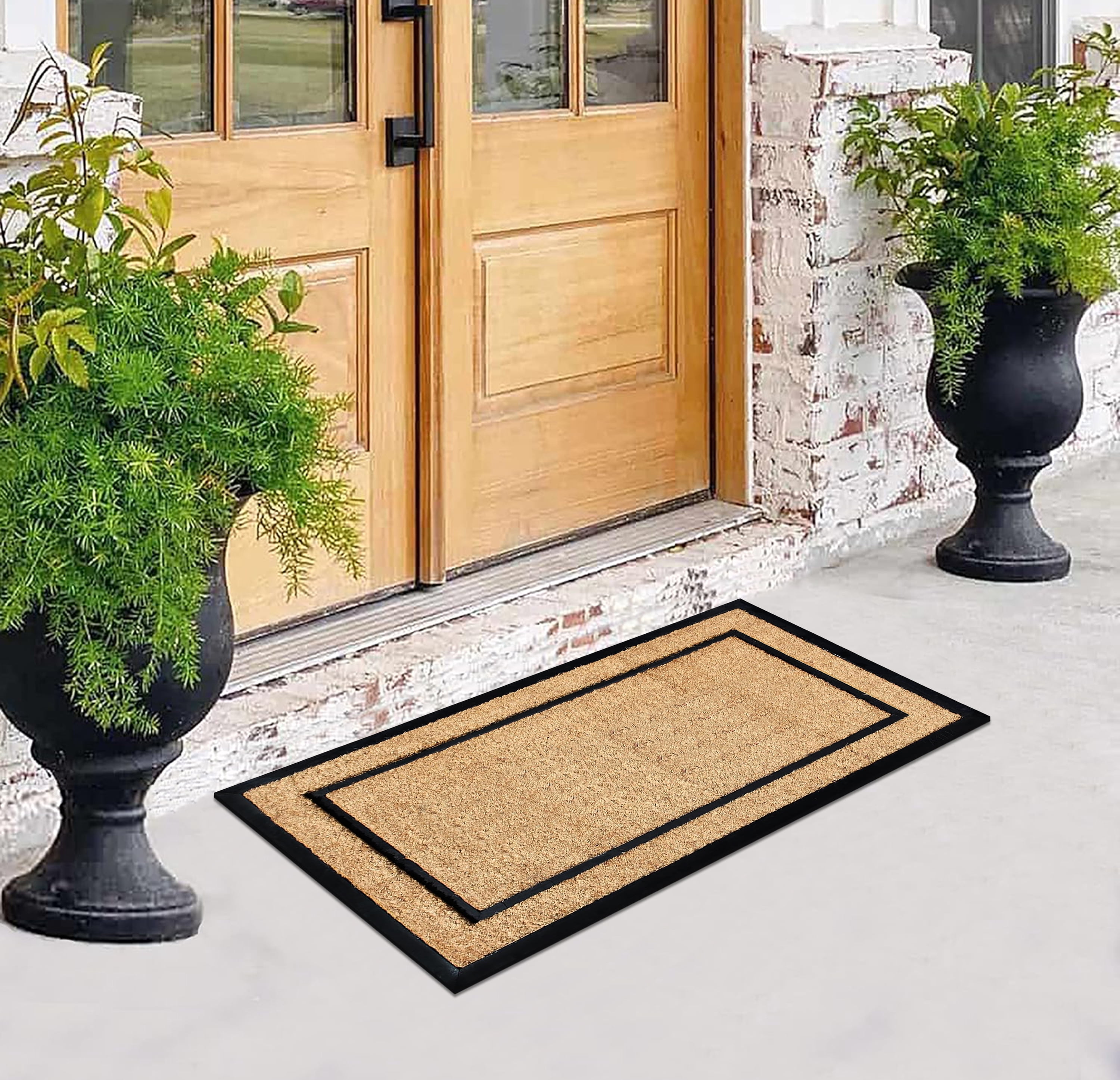 A1HC Entrance Coir and Rubber Door Mat, 24” x 48”, Durable Large Outdoor Rug, Non-Slip Welcome Doormat, Low-Profile Heavy Duty for Front Door Mats