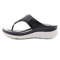 thumbnail image 5 of JeashCHAT Sandals for Women, Slide Sandals Women's Round Toe Fashion Flip-Toe Comfortable Slope heel Large Size Sandals (Black), 5 of 9