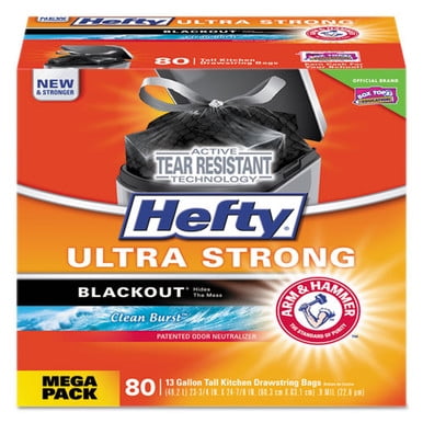Clean Burst 160 Count Total 2 Pack Hefty Ultra Strong Tall Kitchen Trash Bags 13 Gallon 80 Count Blackout 