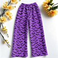 thumbnail image 5 of Womens Halloween Pajama Pants Soft Flannel Funny Bat Print Pj Bottoms | Halloween Costumes Women, Drawstring Waist, Straight Wide Leg, Cute Ghost Print, Loose Fit, Lounge, for Sleep Purple,S, 5 of 6
